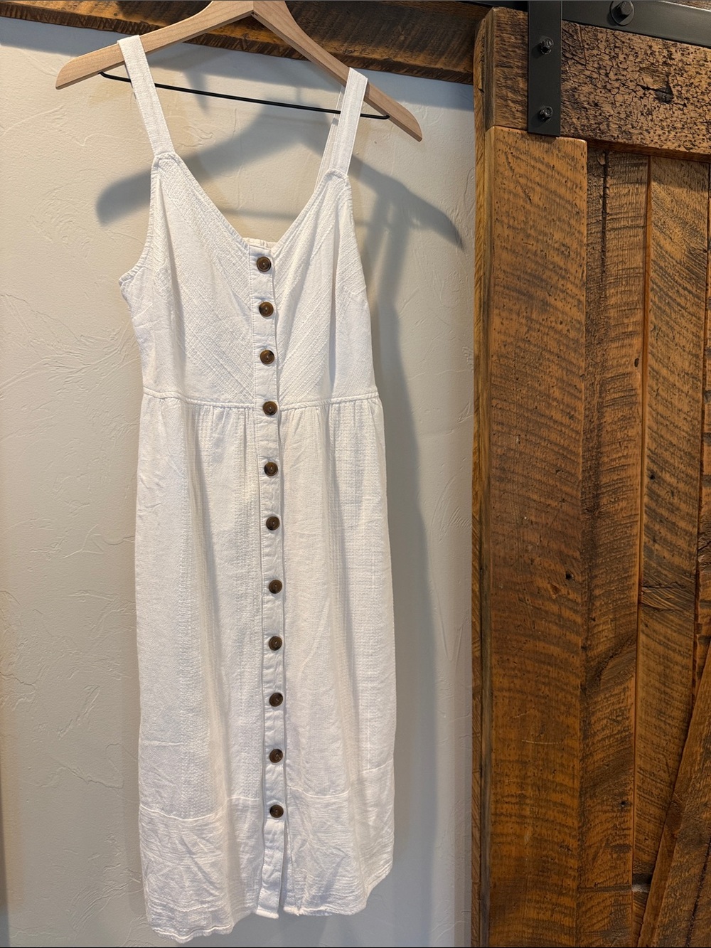 White Button-Front Lined Sundress with stretch Smocking back…Pockets!